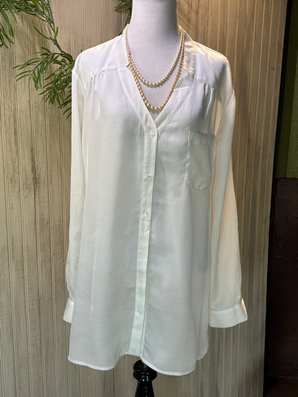 Chico's Cream Lightweight Button-Up Tunic Top, sz 3 (XL 16), NWOT, Roll Sleeves